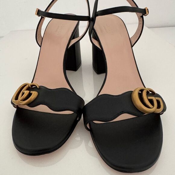 Gucci GG Marmont Black Leather Heel Sandals EU 40.5 US 10.5 Authentic - Picture 8 of 10